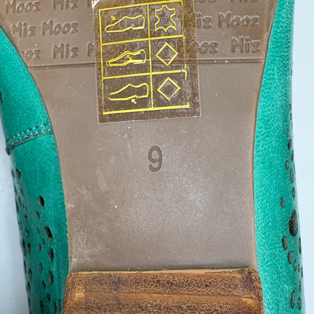 Miz Mooz Teal Laser-Cut Peep-Toe Heels - Picture 6 of 8